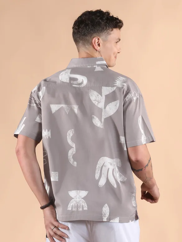 Light Mauve Printed Half Sleeve Cotton Shirt For Men
